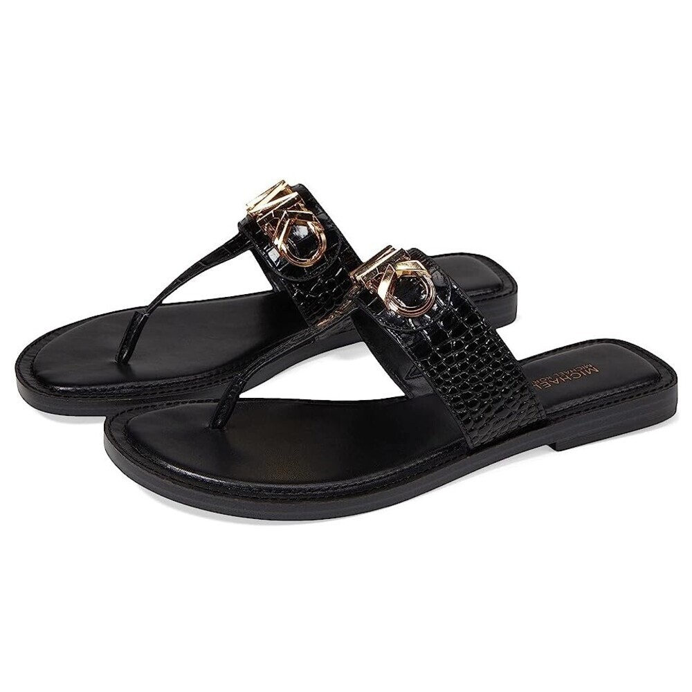 Michael Kors Parker 40S3PKFS1E-001 Sandal Women's 6 Black Leather Thong JOBB1345